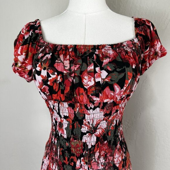 Free People Wren Smocked Off Shoulder Party Bodycon Mini Dress Pink Floral Small - Picture 2 of 10